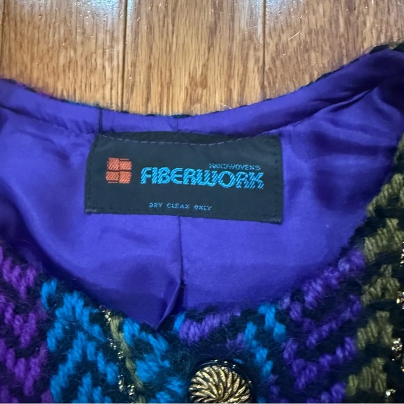 Vintage Fiberworks Handwoven Mohair Jacket Blazer Women’s Large XL Purple Blue - Picture 4 of 8